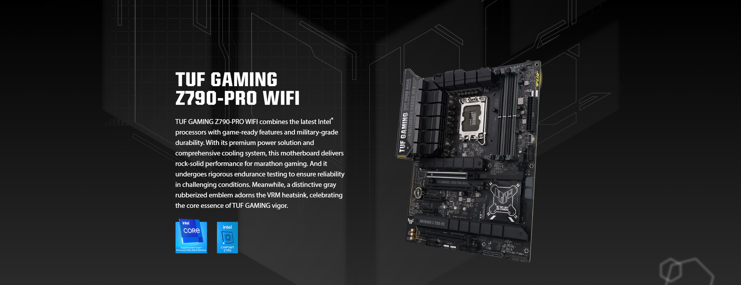 A large marketing image providing additional information about the product ASUS TUF Gaming Z790-Pro Wifi DDR5 LGA1700 ATX Desktop Motherboard - Additional alt info not provided